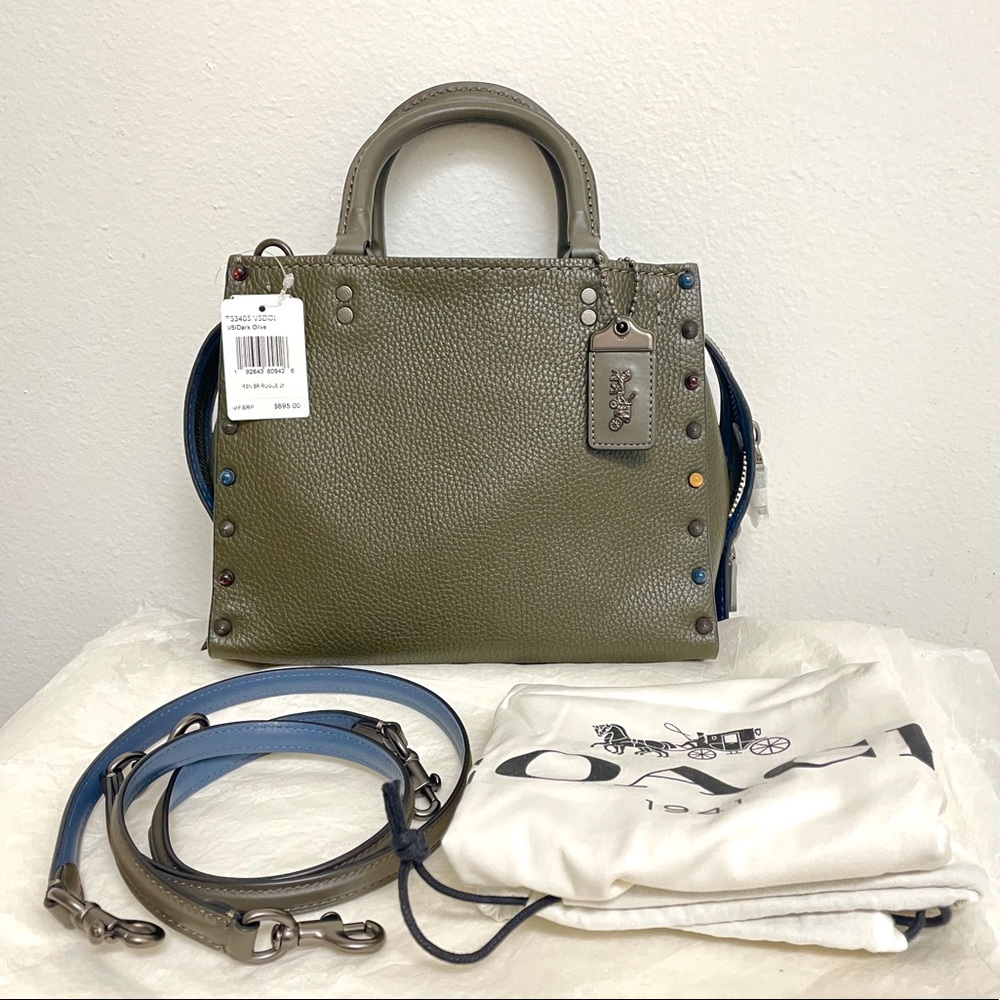 NWT Coach 1941 Rogue 25 Rivet Tote Shoulder Bag Dark Olive Green